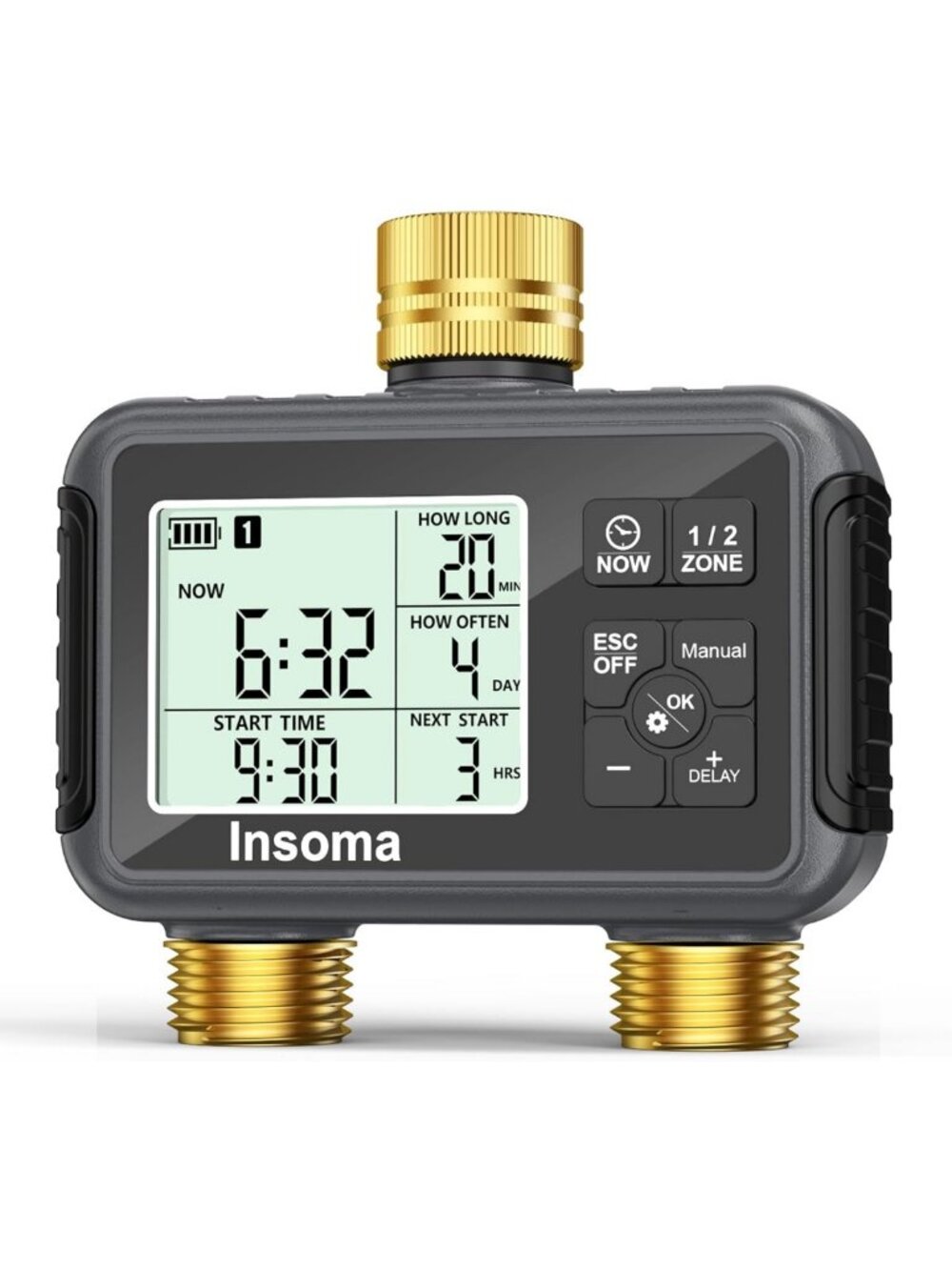 Water Timer for Garden Hose - 2 Zone Sprinkler Controller with Brass Inlet, Auto